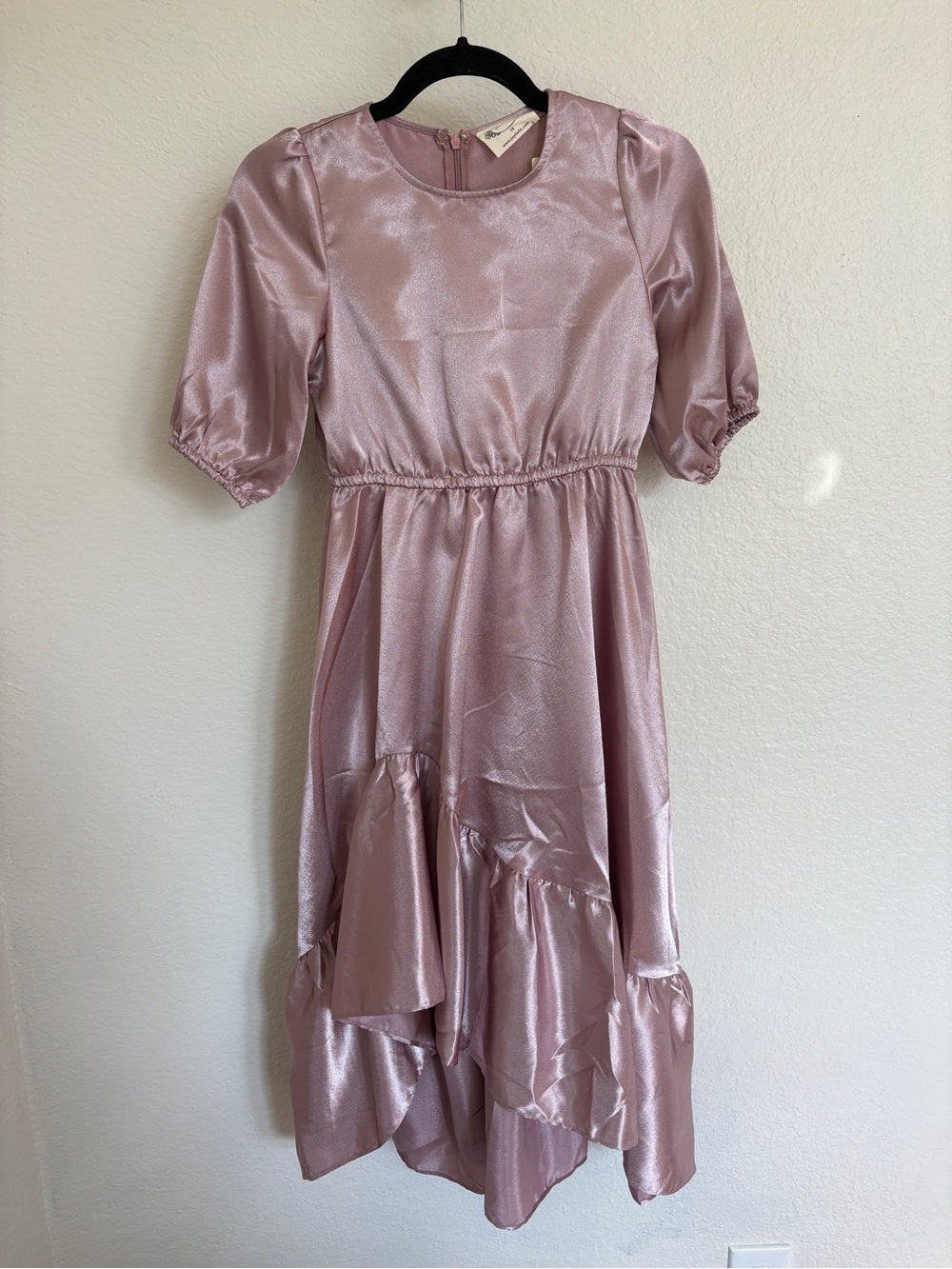 Mia Joy - Joyfolie Girls' Satin Puff Sleeve Dress in Dusty Rose